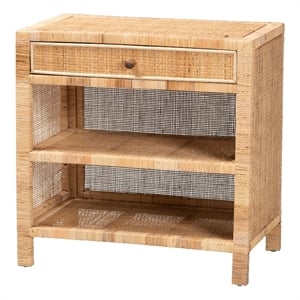 Baxton Studio Bella Brown Mahogany Wood and Rattan 1-Drawer Console Table