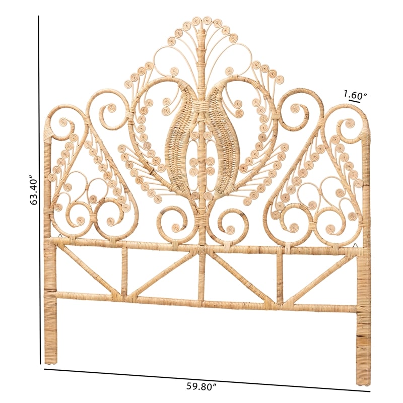 Baxton Studio Caelinus Natural Brown Rattan Queen Size Standalone Headboard