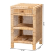 Baxton Studio Bella Brown Mahogany Wood and Natural Rattan 1-Drawer Nightstand