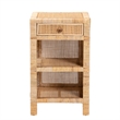 Baxton Studio Bella Brown Mahogany Wood and Natural Rattan 1-Drawer Nightstand