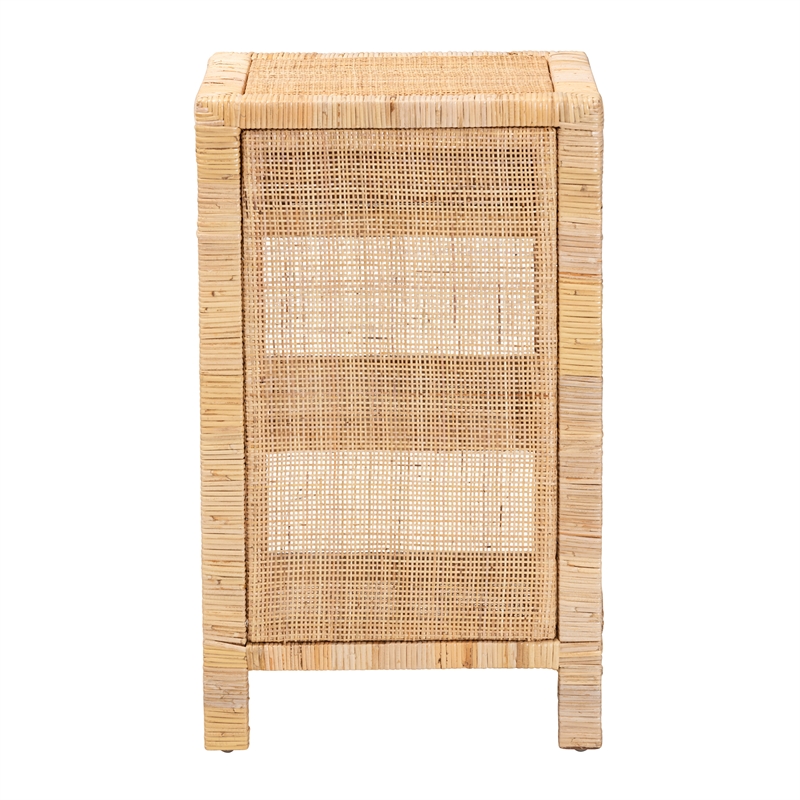 Baxton Studio Bella Brown Mahogany Wood and Natural Rattan 1-Drawer Nightstand