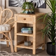 Baxton Studio Bella Brown Mahogany Wood and Natural Rattan 1-Drawer Nightstand