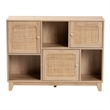 Baxton Studio Elsbeth Light Brown Wood and Natural Rattan 3-Door Sideboard