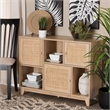 Baxton Studio Elsbeth Light Brown Wood and Natural Rattan 3-Door Sideboard