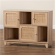 Baxton Studio Elsbeth Light Brown Wood and Natural Rattan 3-Door Sideboard