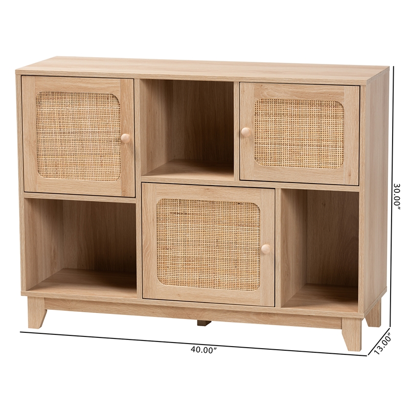 Baxton Studio Elsbeth Light Brown Wood and Natural Rattan 3-Door Sideboard