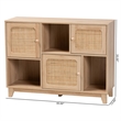 Baxton Studio Elsbeth Light Brown Wood and Natural Rattan 3-Door Sideboard