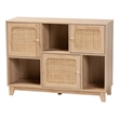 Baxton Studio Elsbeth Light Brown Wood and Natural Rattan 3-Door Sideboard