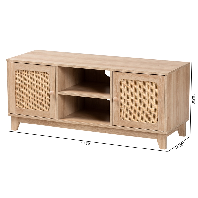 Baxton Studio Elsbeth Brown Finished Wood and Natural Rattan 2-Door TV Stand