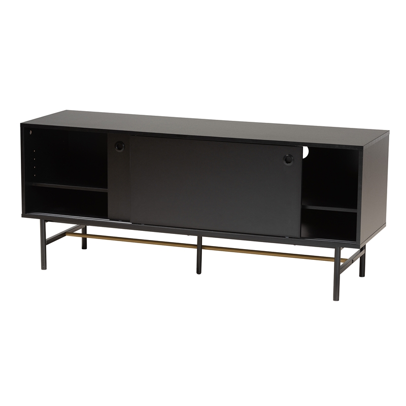 Baxton Studio Truett Brown Wood and Two-Tone Black and Gold Metal TV Stand