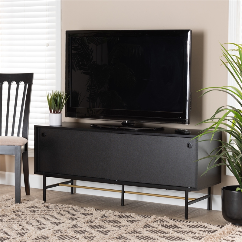 Baxton Studio Truett Brown Wood and Two-Tone Black and Gold Metal TV Stand