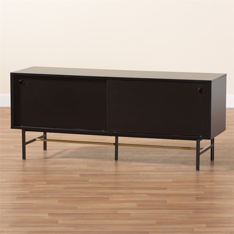 Baxton Studio Truett Brown Wood and Two-Tone Black and Gold Metal TV Stand