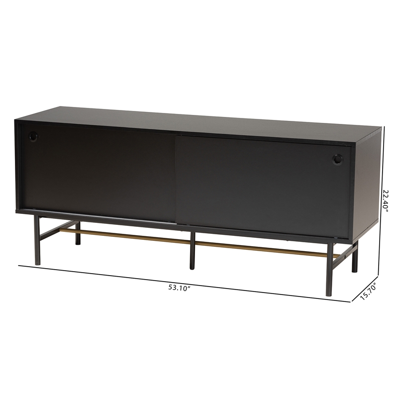 Baxton Studio Truett Brown Wood and Two-Tone Black and Gold Metal TV Stand