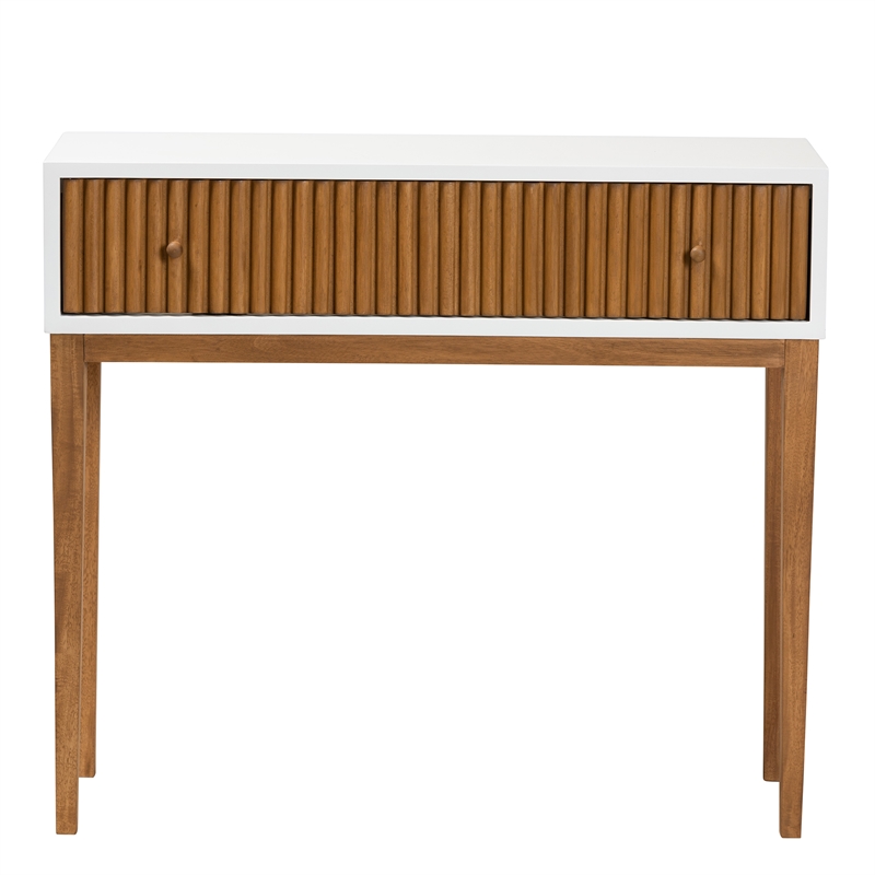 Baxton Studio Odile Two-Tone Brown and White Bayur Wood 1-Drawer Console Table