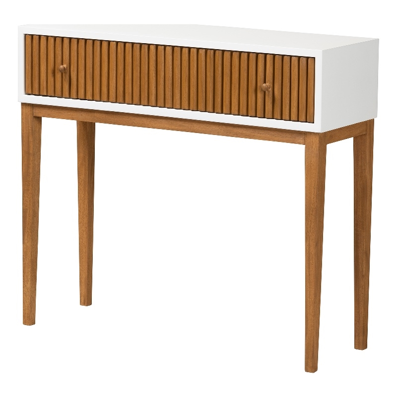 Baxton Studio Odile Two-Tone Brown and White Bayur Wood 1-Drawer Console Table