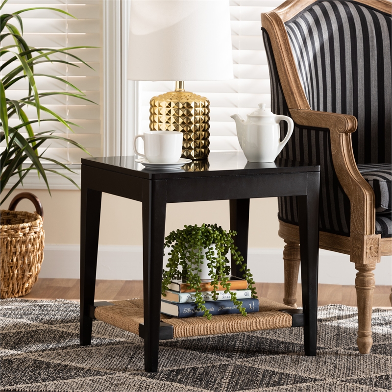 Baxton Studio Freya Modern Bohemian Black Finished Bayur Wood End Table