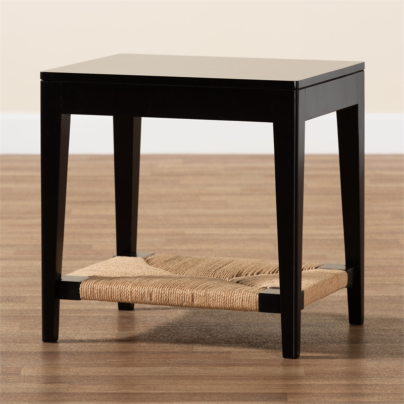 Baxton Studio Freya Modern Bohemian Black Finished Bayur Wood End Table