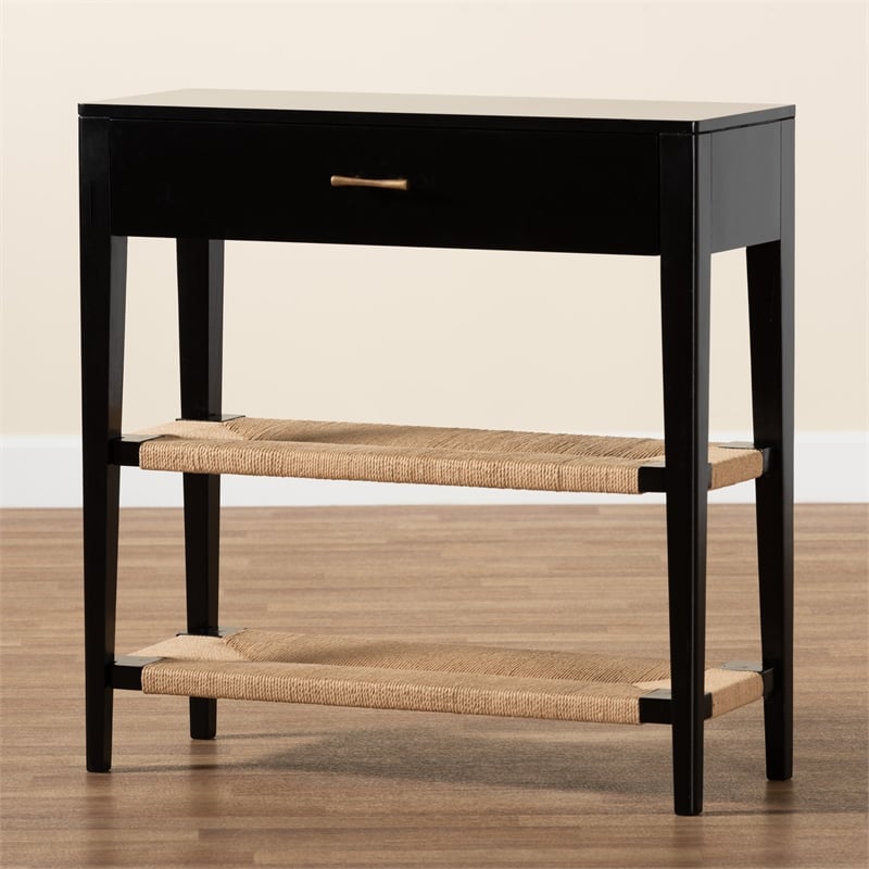 Baxton Studio Freya Black Finished Bayur Wood 1-Drawer Console Table