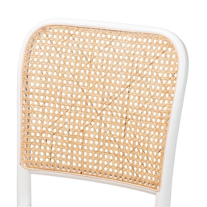 Baxton Studio Neah Japandi White Wood and Natural Rattan Dining Chair