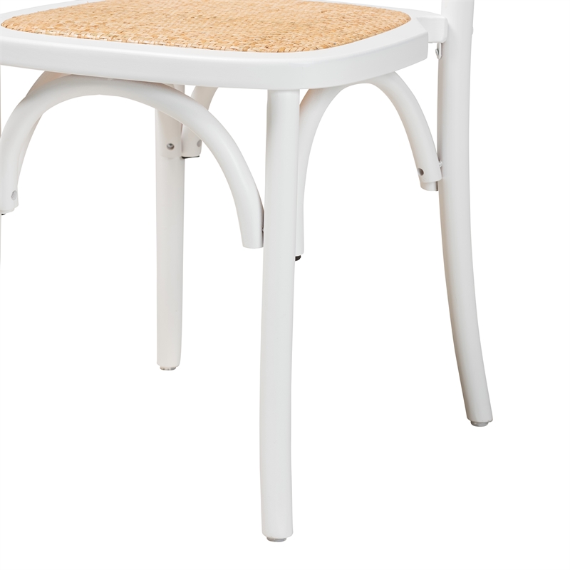 Baxton Studio Neah Japandi White Wood and Natural Rattan Dining Chair