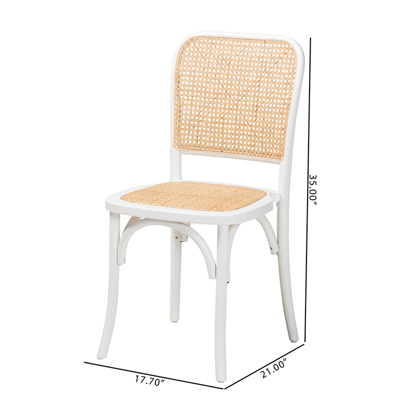 Baxton Studio Neah Japandi White Wood and Natural Rattan Dining Chair