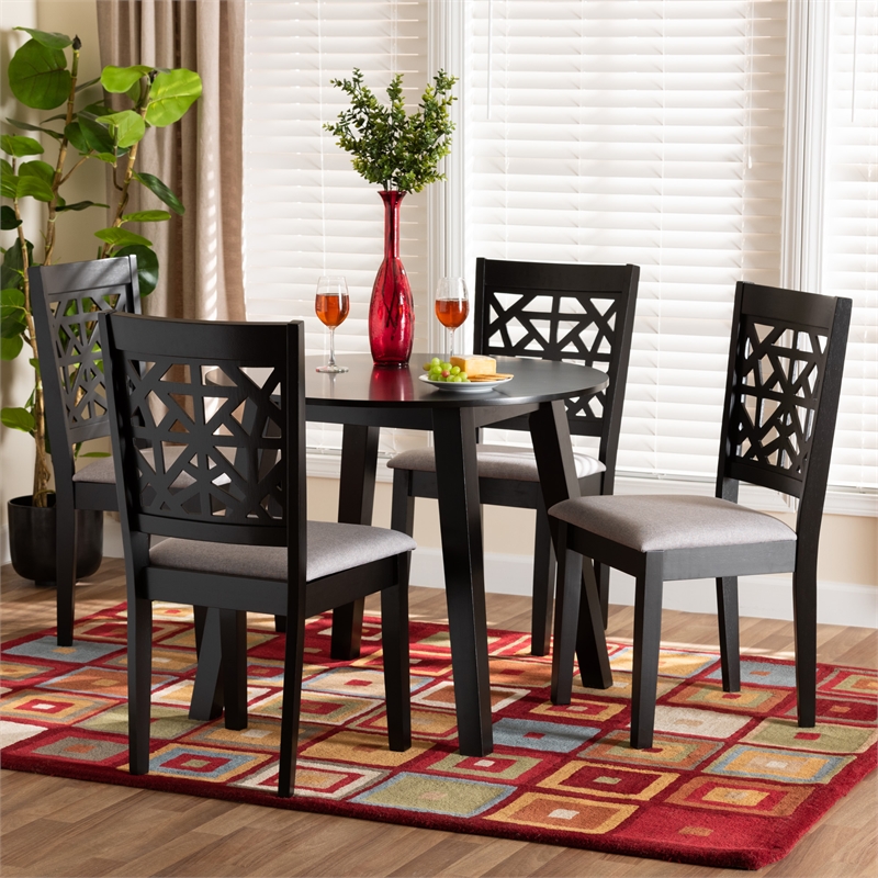 Baxton Studio Aiden Gray Fabric and Dark Brown Finished Wood 5-Piece Dining Set
