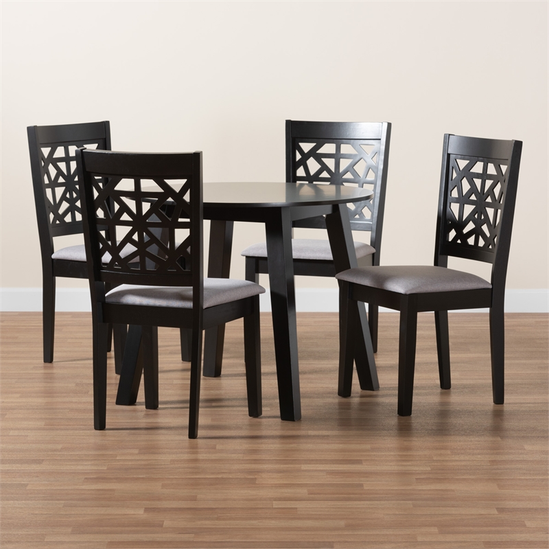 Baxton Studio Aiden Gray Fabric and Dark Brown Finished Wood 5-Piece Dining Set