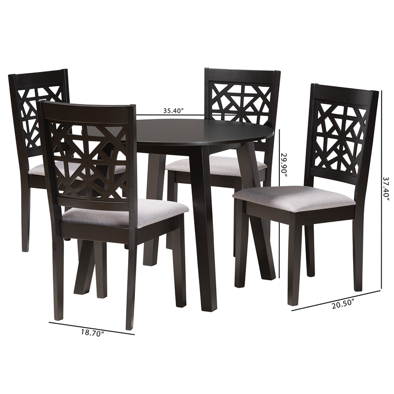 Baxton Studio Aiden Gray Fabric and Dark Brown Finished Wood 5-Piece Dining Set