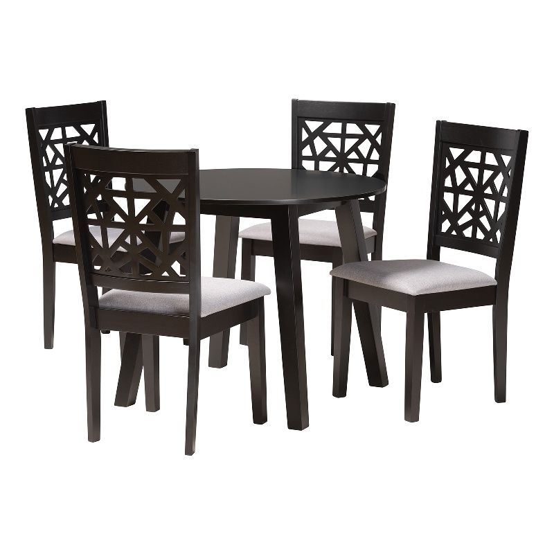 Baxton Studio Aiden Gray Fabric and Dark Brown Finished Wood 5-Piece Dining Set