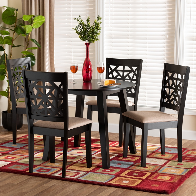Baxton Studio Aiden Beige Fabric and Dark Brown Wood 5-Piece Dining Set