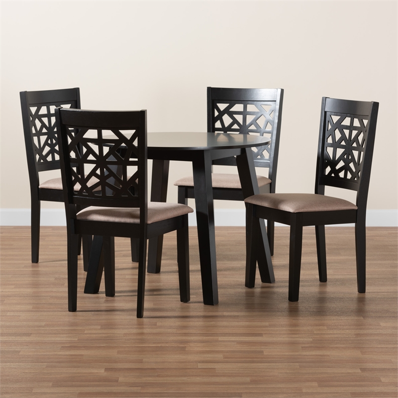 Baxton Studio Aiden Beige Fabric and Dark Brown Wood 5-Piece Dining Set