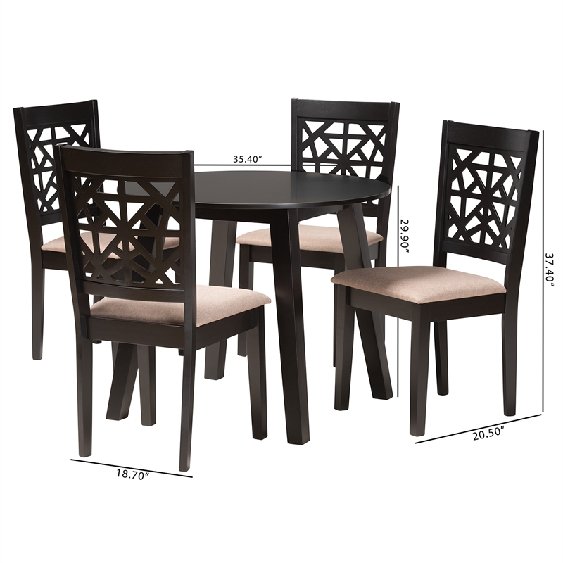 Baxton Studio Aiden Beige Fabric and Dark Brown Wood 5-Piece Dining Set