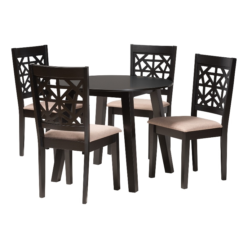 Baxton Studio Aiden Beige Fabric and Dark Brown Wood 5-Piece Dining Set