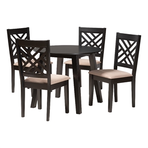 Baxton Studio Ellie Beige Fabric and Dark Brown Wood 5-Piece Dining Set