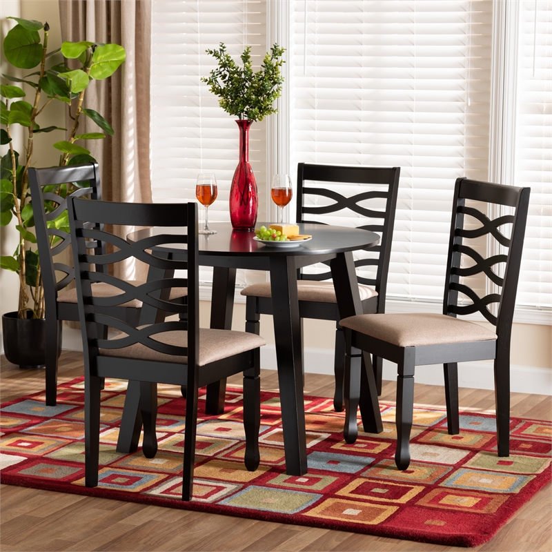 Baxton Studio Ruby Beige Fabric and Dark Brown Wood 5-Piece Dining Set