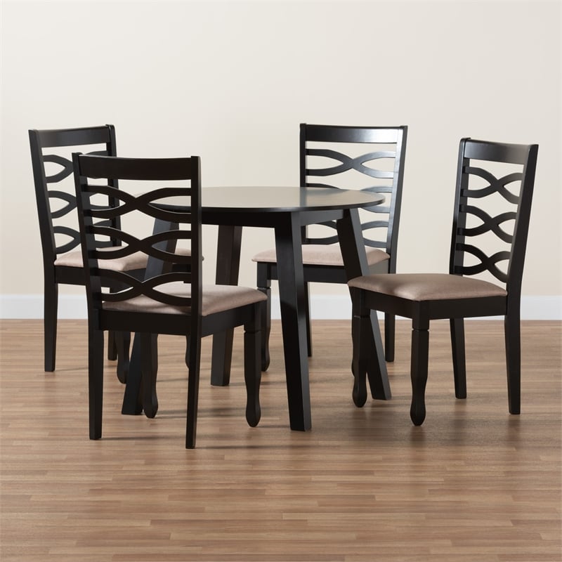 Baxton Studio Ruby Beige Fabric and Dark Brown Wood 5-Piece Dining Set