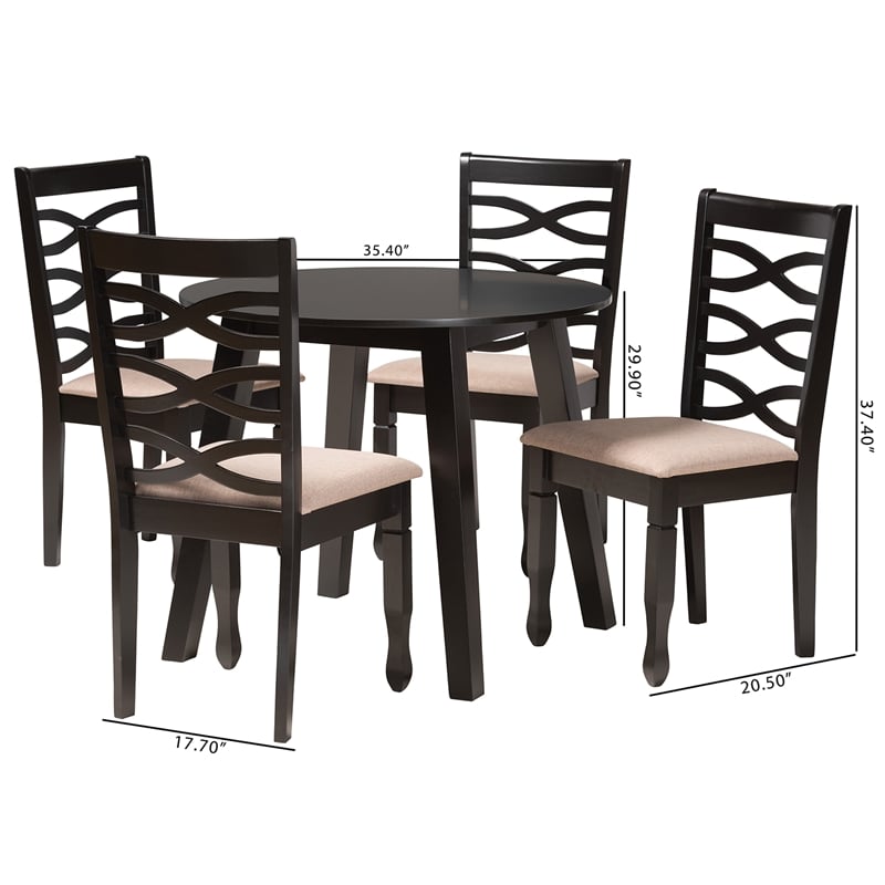 Baxton Studio Ruby Beige Fabric and Dark Brown Wood 5-Piece Dining Set