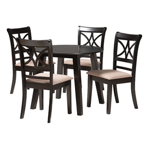 Baxton Studio Brooke Beige Fabric and Dark Brown Wood 5-Piece Dining Set