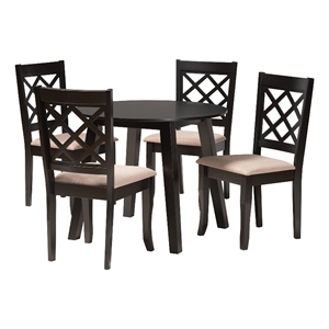 Baxton Studio Lexi Beige Fabric and Dark Brown Wood 5-Piece Dining Set