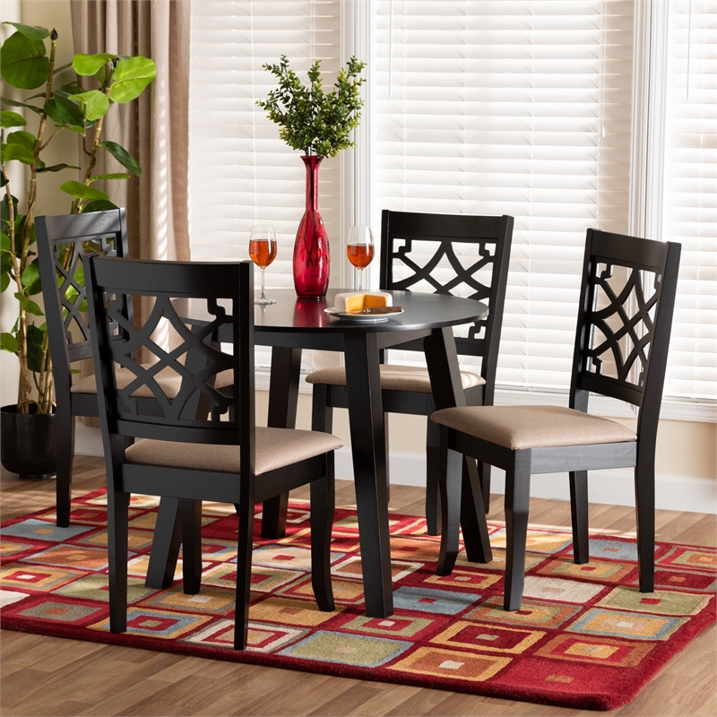 Baxton Studio Thea Beige Fabric and Dark Brown Wood 5-Piece Dining Set