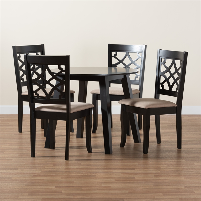 Baxton Studio Thea Beige Fabric and Dark Brown Wood 5-Piece Dining Set