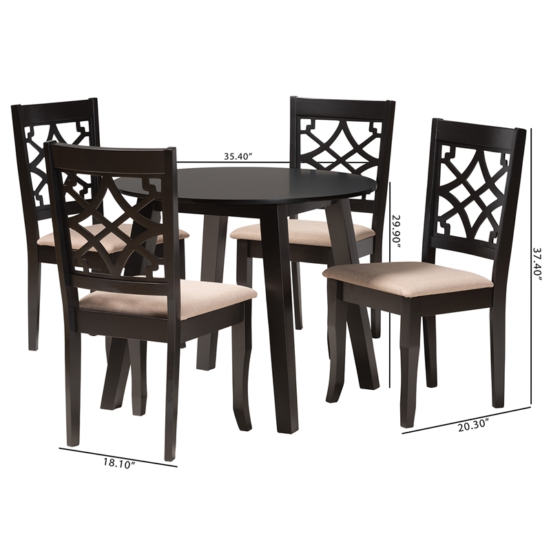 Baxton Studio Thea Beige Fabric and Dark Brown Wood 5-Piece Dining Set