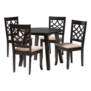 Baxton Studio Thea Beige Fabric and Dark Brown Wood 5-Piece Dining Set