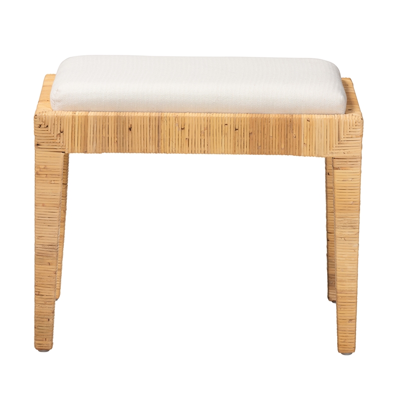 Baxton Studio Sofia Natural Brown Rattan and Mahogany Wood Ottoman