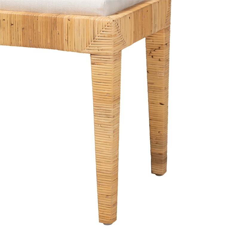 Baxton Studio Sofia Natural Brown Rattan and Mahogany Wood Ottoman