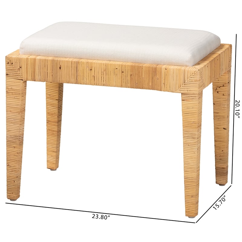 Baxton Studio Sofia Natural Brown Rattan and Mahogany Wood Ottoman