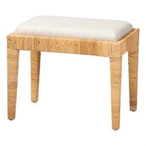 Baxton Studio Sofia Natural Brown Rattan and Mahogany Wood Ottoman