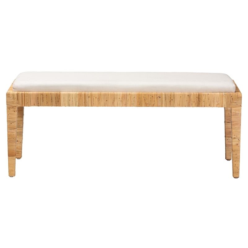 Baxton Studio Sofia Bohemian Natural Brown Rattan and Mahogany Wood Bench