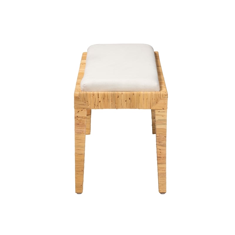 Baxton Studio Sofia Bohemian Natural Brown Rattan and Mahogany Wood Bench