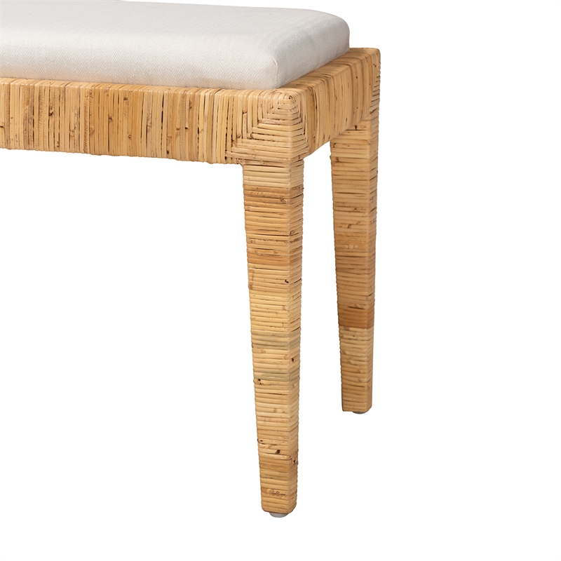 Baxton Studio Sofia Bohemian Natural Brown Rattan and Mahogany Wood Bench